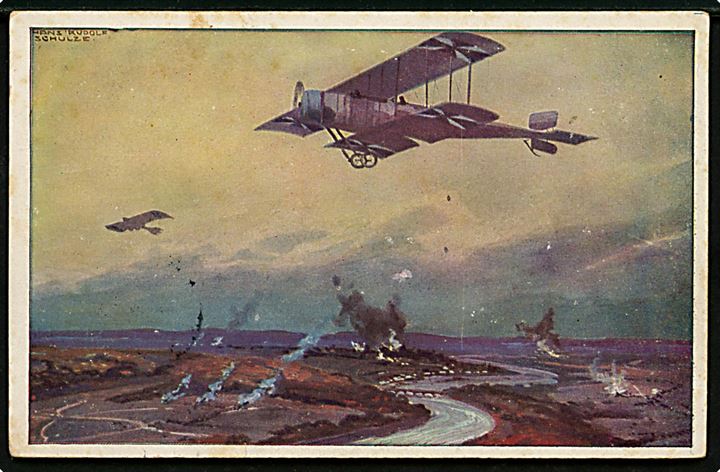 Hans Rudolf Schulze: Observationsfly over Marne. Brugt som ufrankeret feltpost fra Hamburg 1915.