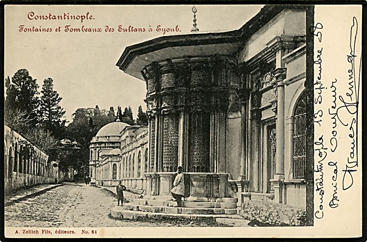 Fransk Levant. 5 c. på brevkort sendt som tryksag fra Constantinopel d. 14.7.1908 til Paris, Frankrig.