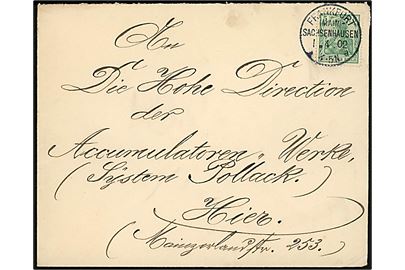 5 pfg. Germania Deutches Reich udg. single på lokal FDC fra Frankfurt (Main) Sachsenhausen d. 1.4.1902.
