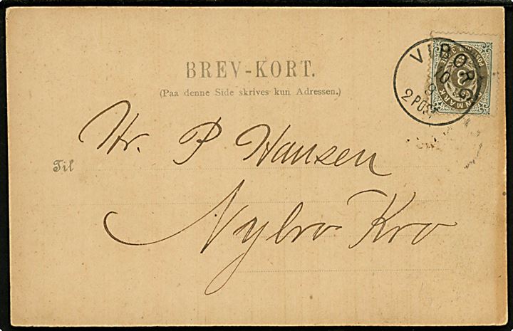 3 øre Tofarvet single på brevkort - Adviskort fra Statsbanedriften - sendt som lokal tryksag annulleret lapidar Viborg d. 101.9.1891 til Nybro Kro.