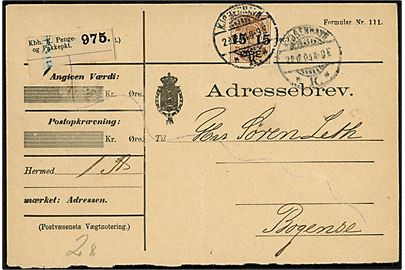 15/24 øre Provisorium single på adressebrev for pakke fra Kjøbenhavn d. 29.12.1904 til Bogense.