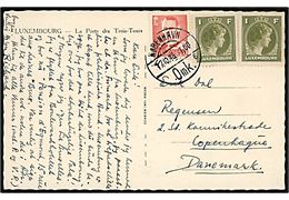 Luxembourg 1 fr. (2) og dansk 20 øre Fr. IX på blandingsfrankeret brevkort stemplet København d. 17.10.1948 til København.