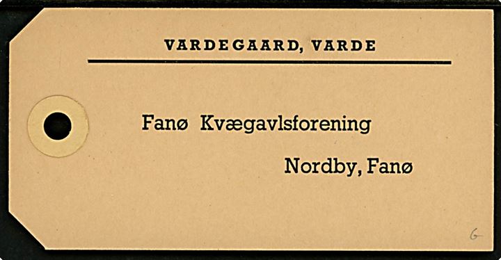 80 øre Fr. IX i parstykke på bagsiden af manila-mærke fra Vardegaard pr. Varde annulleret d. 27.5.19xx til Nordby, Fanø.