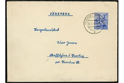 50 pfg. på brev fra berlin d. 6.6.1948 til fængselsassistent i Straffelejren i Faarhus pr. Faarhus St., Danmark.