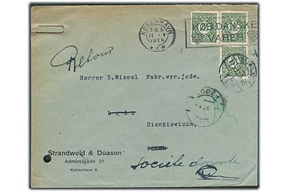 10 øre Postjubilæum (3) på brev fra København d. 11.5.1926 til Lodz, Polen. Retur til Danmark. Arkiv hul.