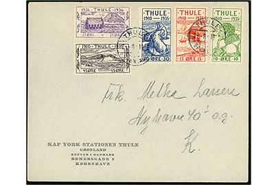 Komplet sæt Thule udg. på fortrykt kuvert fra Kap York Stationen Thule annulleret Thule Grønland d. 2.8.1937 til København.