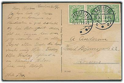 5 øre Chr. X i 3-stribe på brevkort fra Haderslev stemplet Haderslev sn3 d. 19.5.1921 til Horsens.