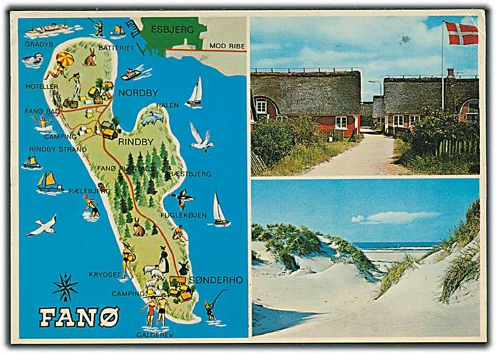 Kort over Fanø samt partier med strand og huse. C. I. C. Papir, Esbjerg no. 806.