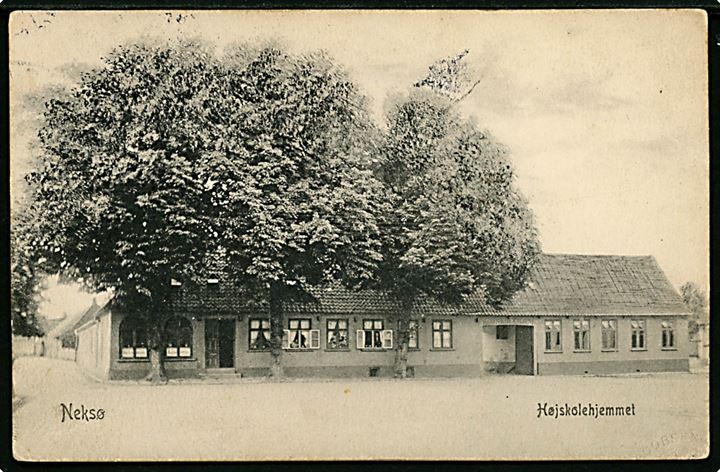 Neksø, Højskolehjemmet. H. P. Jacobsen no. 812. Frankeret med 5 øre Fr. VIII annulleret med bureaustempel Rønne - Nexø T.9 d. 21.6.1911 til Helsingør.