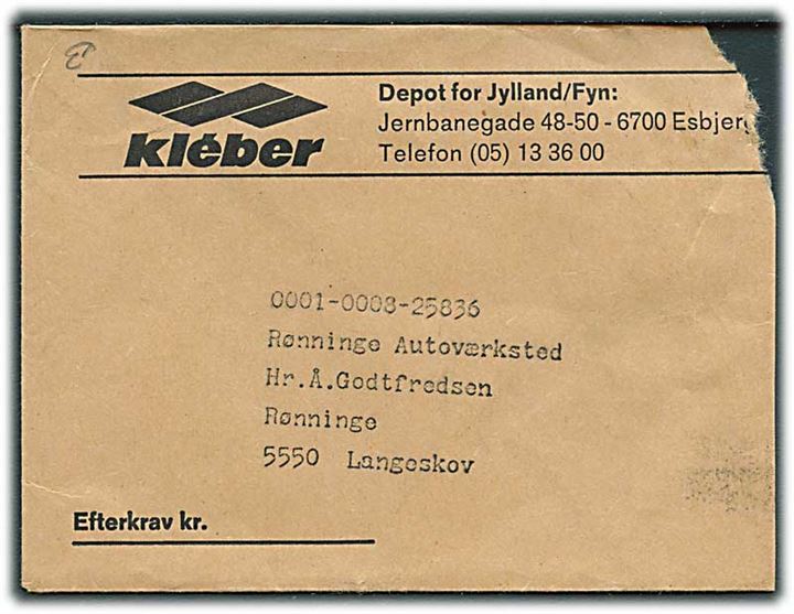 DSB 800 øre fragtmærke i parstykke på lille kuvert stemplet Esbjerg d. 28.1.1976 til Langeskov.