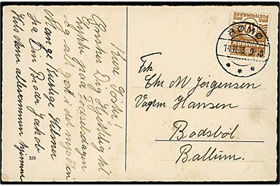 10 øre Bølgelinie på brevkort annulleret med brotype IIc Rømø d. 14.11.1933 til Ballum.