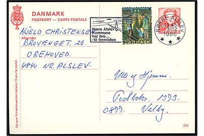 2,80 kr. Margrethe helsagsbrevkort (fabr. 223) med Julemærke 1986 fra Orehoved annulleret Nørre Alslev d. 3.12.1986 til Valby.