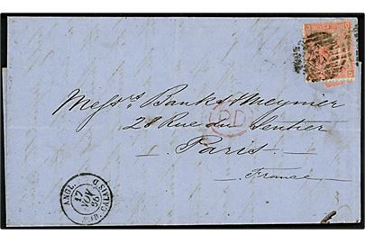 4d Victoria 7. print single på brev fra London d. 16.11.1865 til Paris, Frankrig. Flere stempler, bl.a. PD og Angl. AMB Calais D d. 17.11.1865.