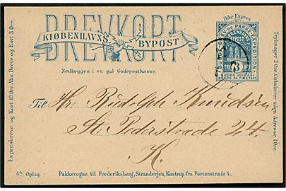 Kiøbenhavns Bypost. 3 øre 4. oplag brevkort fra H. C. Schæffer København Ø til Rudolph Knudsen København K.
