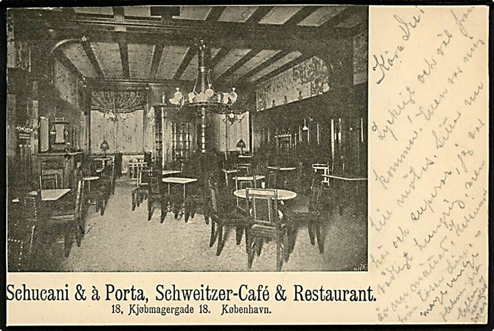 Købh., Kjøbmagergade 18 med Schucani & á Porta, Schweitzer_Cafe & Restaurant. U/no. 