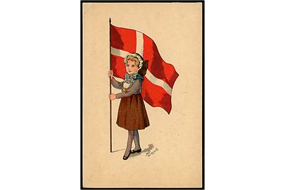 Helga Tesch. Sønderjysk pige med Dannebrog. A.C. serie 316, no. 2 Sønderjyske Piger. 