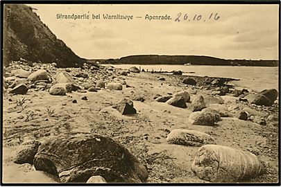 Aabenraa, strandparti ved Warnitzwye. P. Clausen u/no. Anvendt som ufrankeret feltpost fra Apenrade d. 21.10.1916 til soldat på vestfronten.