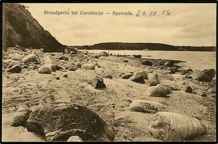 Aabenraa, strandparti ved Warnitzwye. P. Clausen u/no. Anvendt som ufrankeret feltpost fra Apenrade d. 21.10.1916 til soldat på vestfronten.