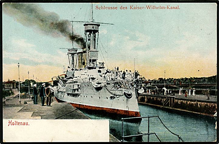 Tysk orlogsskib i Kaiser-Wilhelm-Kanal ved Holtenau.