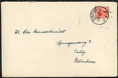 20 øre Chr. X single på brev annulleret med brotype IIIb Sandved *** d. 6.10.1926 til København.