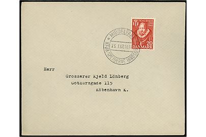 20 øre Tycho Brahe på brev annulleret med spejder særstempel Middelfart * KFUK-Spejderne Hindsgavl * d. 23.7.1947 til København.