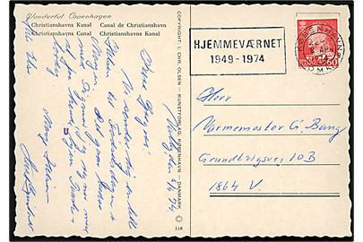 60 øre Fr. IX på brevkort annulleret med TMS Hjemmeværnet 1949-1974 / København OMK.9 d. 8.4.1974 til København V.