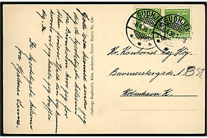 5 øre H. C. Andersen i parstykke på brevkort annulleret med brotype Ic Gudhjem d. 6.4.1936 til København.