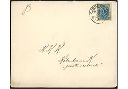 4 øre Tofarvet single på lokalbrev annulleret lapidar Kjøbenhavn K.B. d. 2.10.1888 til anonym modtager K.K.K. som poste restante ved København K. postkontor. Tidligt eksempel på poste restante forsendelse til anonym modtager.