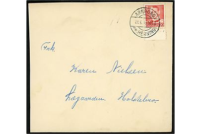 20 øre Fr. IX på brev annulleret med pr.-stempel Arnborg pr. Herning d. 21.6.1948 til Holstebro. Kuvert afkortet i venstre side.
