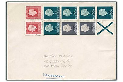 Wilhelmina hæftesammentryk på brev fra Amsterdam d. 28.10.1976 til Herlev, Danmark.