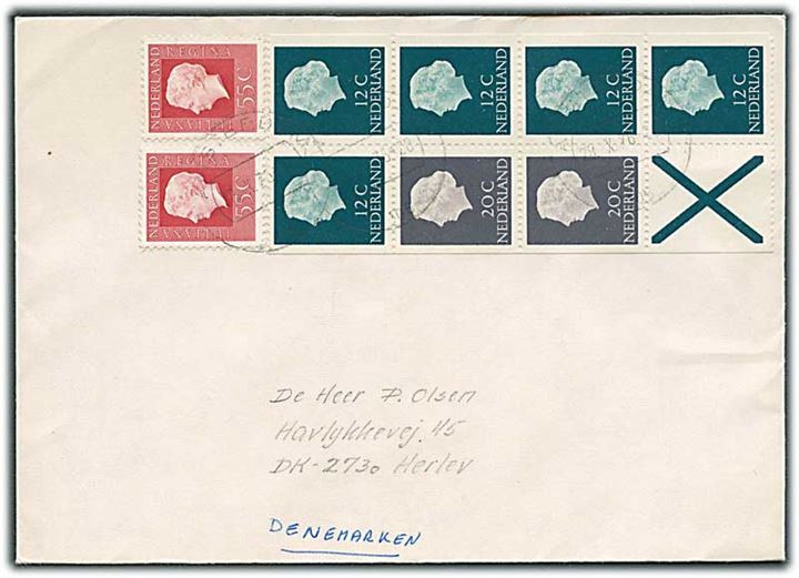Wilhelmina hæftesammentryk på brev fra Amsterdam d. 28.10.1976 til Herlev, Danmark.