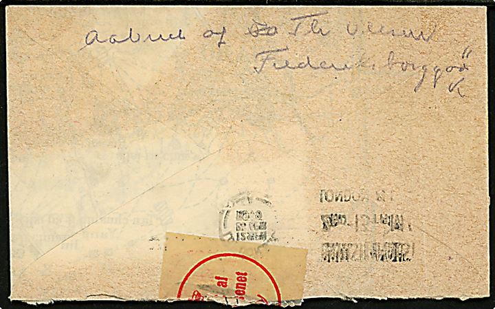 Britisk 1½ George VI (3) på kuvert fremstillet af militærkort fra London d. 26.4.1949 til København. Fejlagtigt åbnet og lukket med postal lukkemærkat A.61 (9-47) Lukket af Postvæsenet