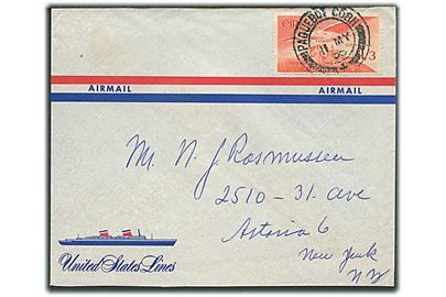1'3 sh. Luftpost single på fortrykt luftpostkuvert fra United States Lines annulleret med skibsstempel Paquebot Cobh d. 11.5.1955 til Astoria, USA.