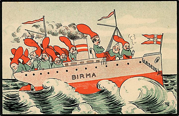 Carl Røgind. Fra Kongerejsen til Island 1907. Fr. VIII og Politiske nisser ombord på Birma. L. Christensen no. 570.