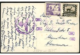 10 cts. og 60 cts. på brevkort fra La Paz d. 22.7.1940 til München, Tyskland. Tysk censur.