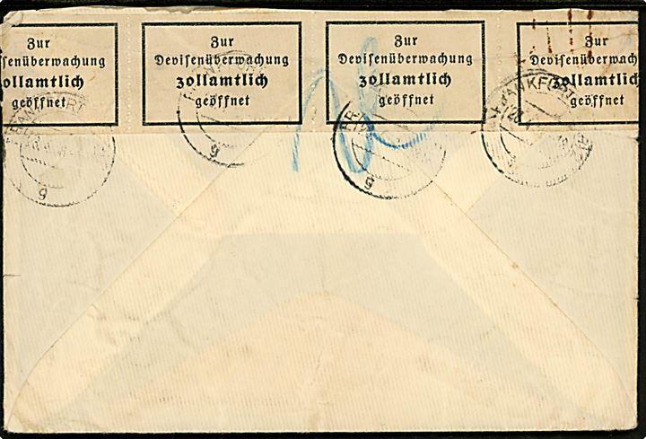 5 cents på brev fra Saginaw d. 16.4.1938 til tysk militæradresse: Inf. Reg. 8, Frankfurt a/Oder, Tyskland. Åbnet af tysk toldkontrol.