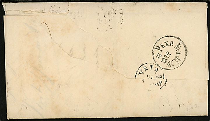Norddeutscher Postbezirk 1 gr. og 2 gr. stukken kant på brev fra Hamburg I.A. d. 20.11.1868 via svensk bureau PKXP No. 11 (= Helsingborg - Eslöv) d. 21.11.1868 til Ystad, Sverige.