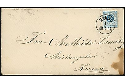 12 öre Ringtype på brev fra Malmö d. 1.5.1884 til Lund.