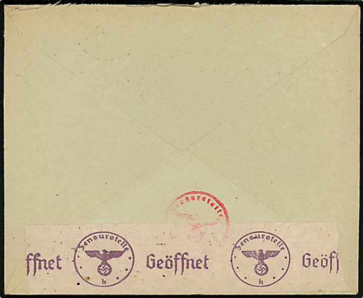 20 øre Ole Rømer på brev fra Grenaa d. 12.4.1945 til Ystad, Sverige. Åbnet af Sønderborg-censuren med fortrykt April-banderole Zensurstelle k.