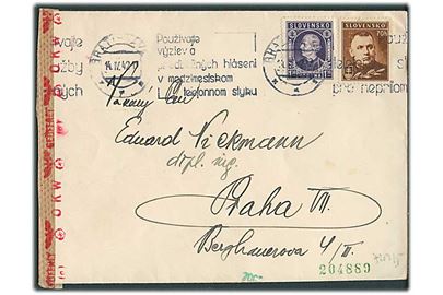 Slovakiet. 70 h. Tiso og 1,30 kr. Hlinka på brev fra Bratislava d. 14.4.1942 til Prag, Böhmen-Mähren. Åbnet af tysk censur i Wien.