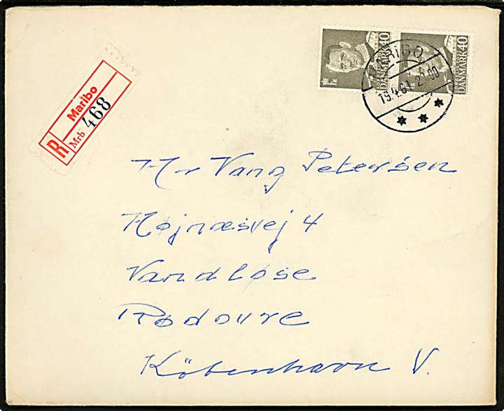40 øre Fr. IX i parstykke på anbefalet brev fra Maribo d. 19.4.1961 til Rødovre.
