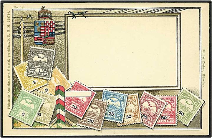 Frimærke postkort med mærker fra Ungarn. No. 16.