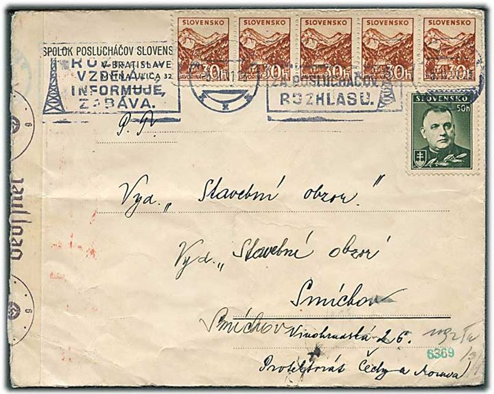 Slovakiet. 30 h. Landskab (5) og 50 h. Tiso på brev fra Bratislava d. 5.2.1941 til Smichow, Prot. Böhmen-Mähren. Åbnet af tysk censur i Wien.
