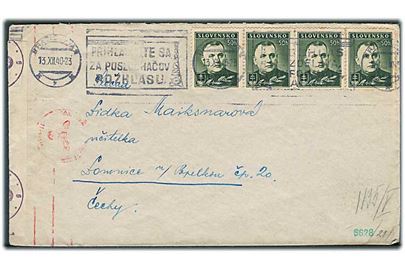 Slovakiet. 50 h. Tiso (4) på brev fra Bratislava d. 13.12.1940 til Lomvice, Böhmen-Mähren. Åbnet af tysk censur i Wien.