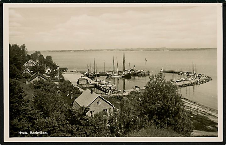Hven, Bäckviken med havn og skibe. A. Eliasson no. 11751.