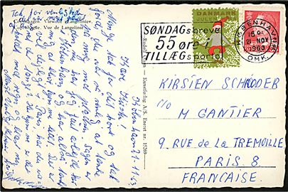 35 øre Fr. IX og Julemærke 1963 på brevkort fra København d. 21.11.1963 til Paris, Frankrig.