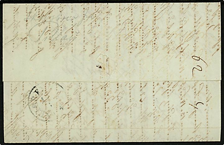1844. Privatbefordret brev med langt indhold dateret i Pillau d. 4.3.1844 med antiqua Kjøbenhavn d. 1.4.1844 til Helsingør. Flere påtegninger.