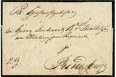 1829. Brev med fuldt indhold dateret Krempe (Crempe) d. 17.6.1829 til Leutnant H. v. Thalbitz i Rendsburg.