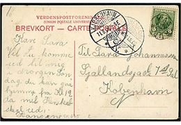 5 øre Chr. IX på brevkort annulleret med stjernestempel KASTRUP og sidestemplet Kjøbenhavn C. d. 11.8.1906 til København.