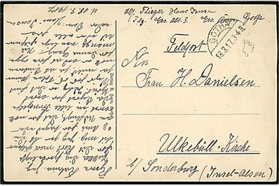 Ufrankeret feltpostbrev fra Gotha d. 18.3.1917 til Ulkebüll Kirche b/ Sonderburg. Sendt fra sønderjysk Flieger Hans Jensen ved Flg. Ers. Abt. 3 Ers. Komp. i Gotha.